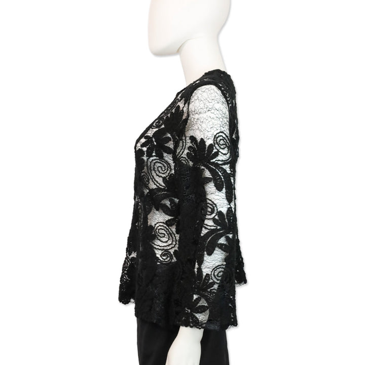 Dolce & Gabbana Black Floral Crochet Lace Mesh Long Sleeve Top