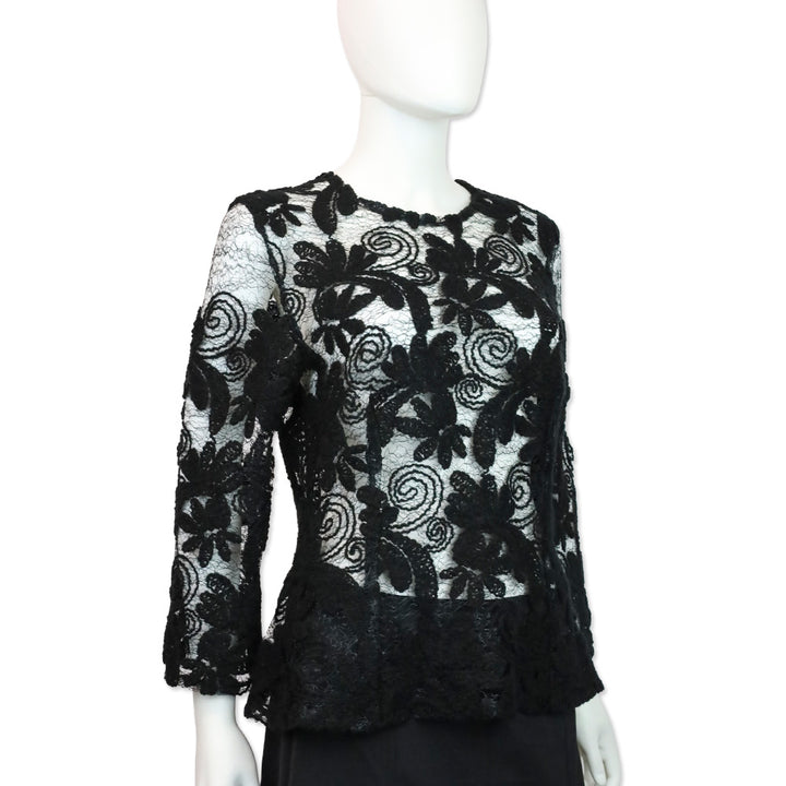 Dolce & Gabbana Black Floral Crochet Lace Mesh Long Sleeve Top