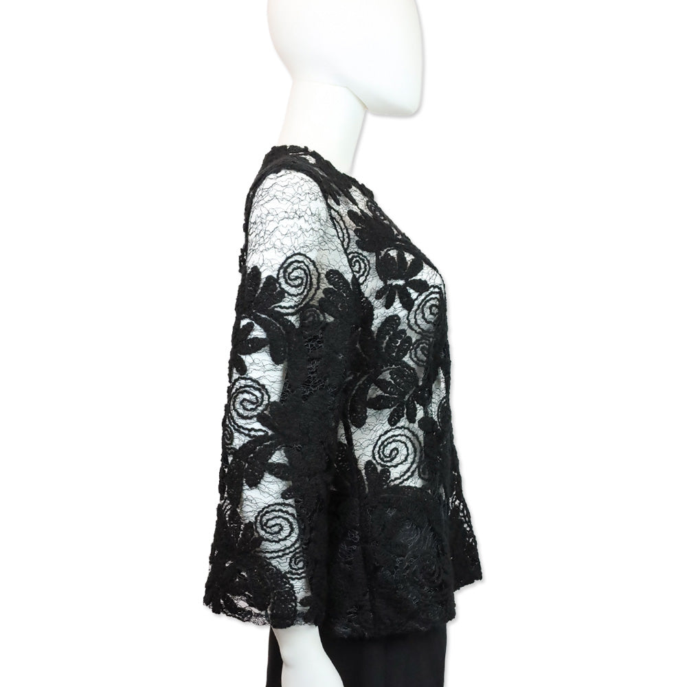 Dolce & Gabbana Black Floral Crochet Lace Mesh Long Sleeve Top