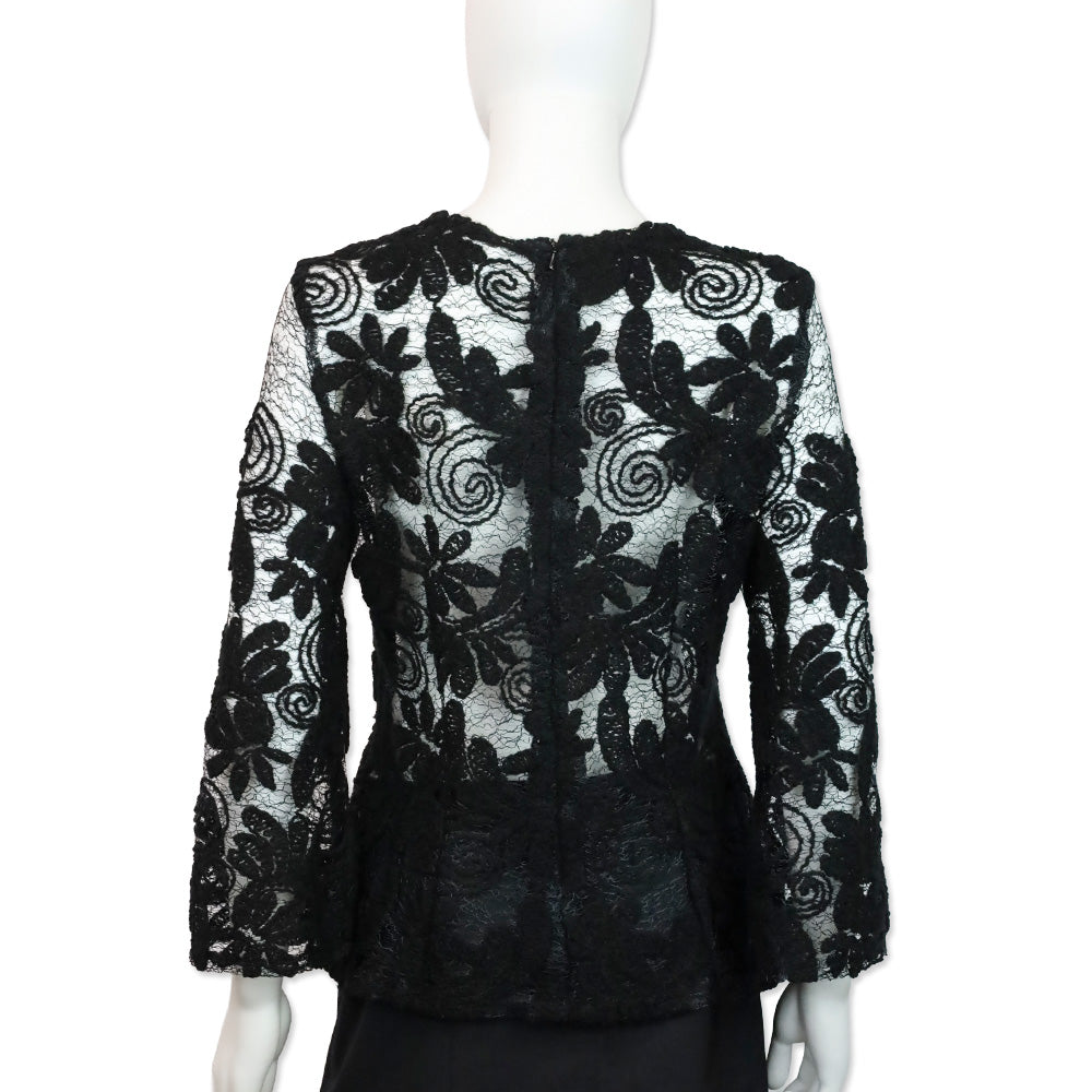 Dolce & Gabbana Black Floral Crochet Lace Mesh Long Sleeve Top