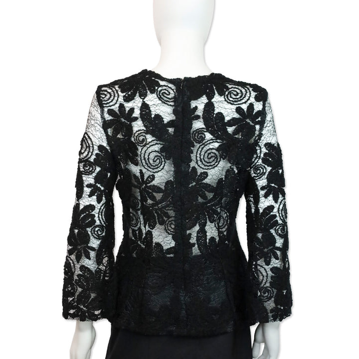 Dolce & Gabbana Black Floral Crochet Lace Mesh Long Sleeve Top