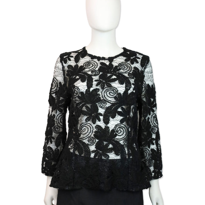 Dolce & Gabbana Black Floral Crochet Lace Mesh Long Sleeve Top