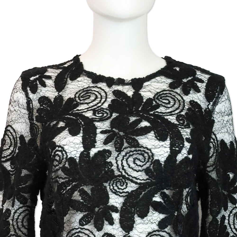 Dolce & Gabbana Black Floral Crochet Lace Mesh Long Sleeve Top