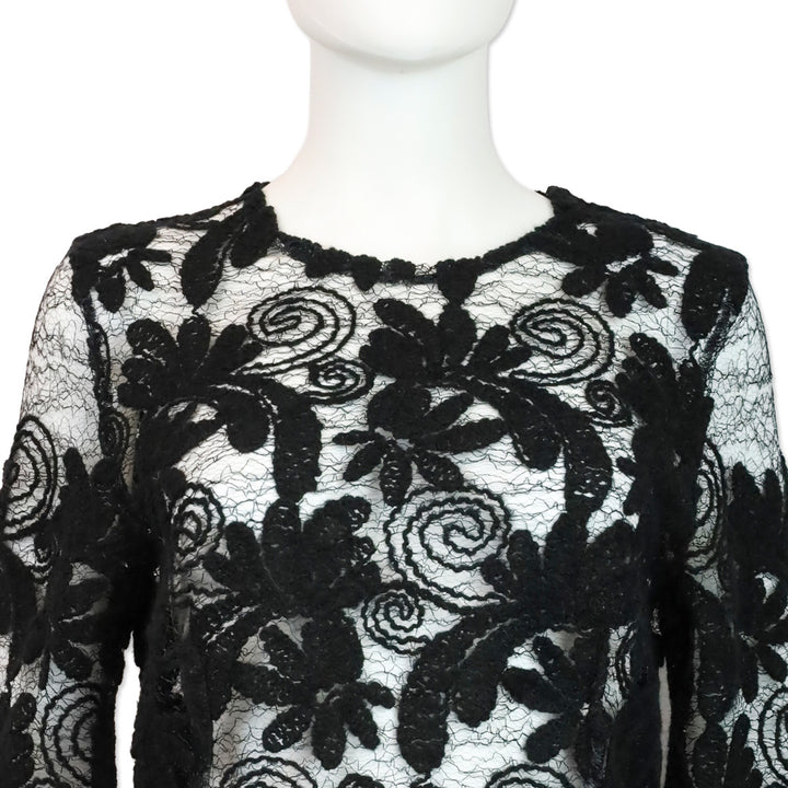 Dolce & Gabbana Black Floral Crochet Lace Mesh Long Sleeve Top