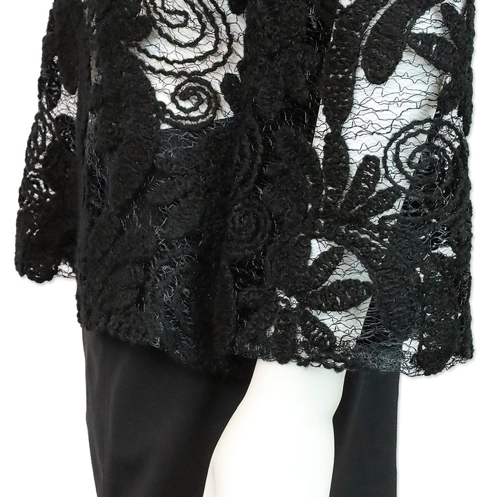 Dolce & Gabbana Black Floral Crochet Lace Mesh Long Sleeve Top
