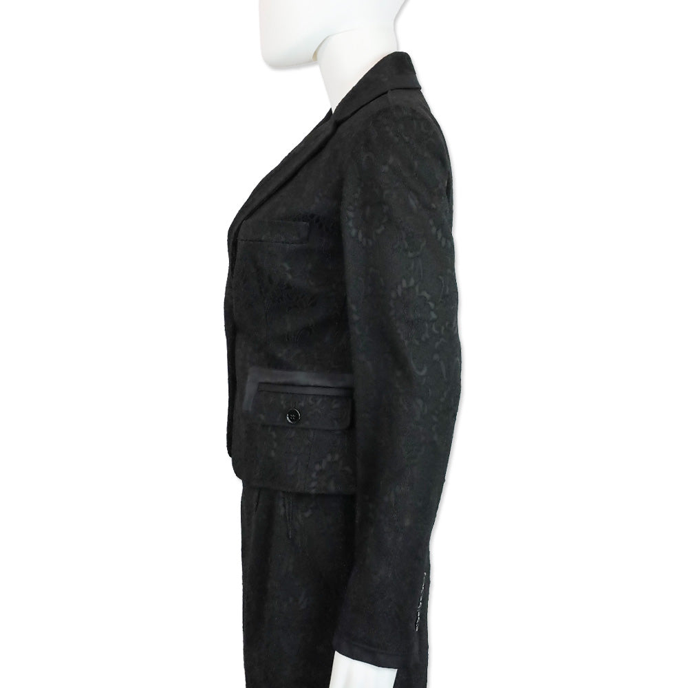 Dolce & Gabbana Black Floral Embroidered Cropped Blazer