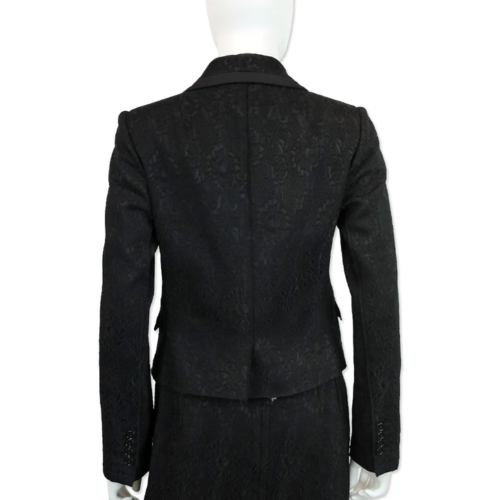 Dolce & Gabbana Black Floral Embroidered Cropped Blazer