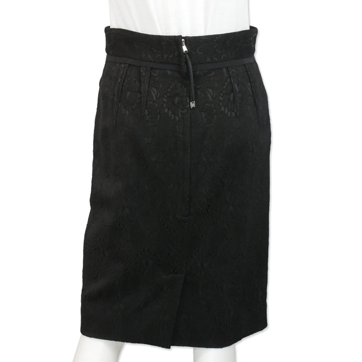 Dolce & Gabbana Black Floral Embroidered Midi Skirt