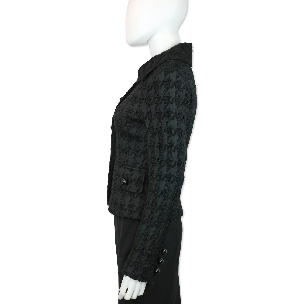 Dolce & Gabbana Black Herringbone Ruffle Woven Button Jacket