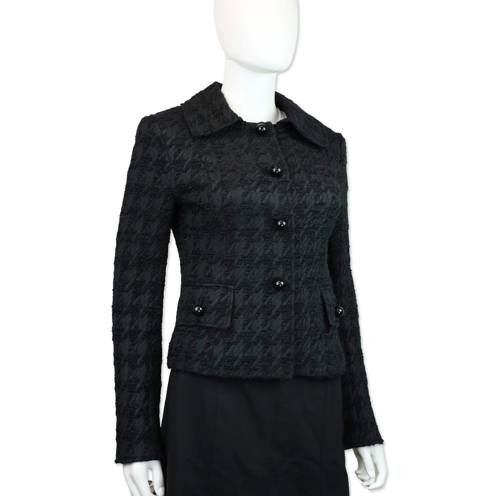 Dolce & Gabbana Black Herringbone Ruffle Woven Button Jacket
