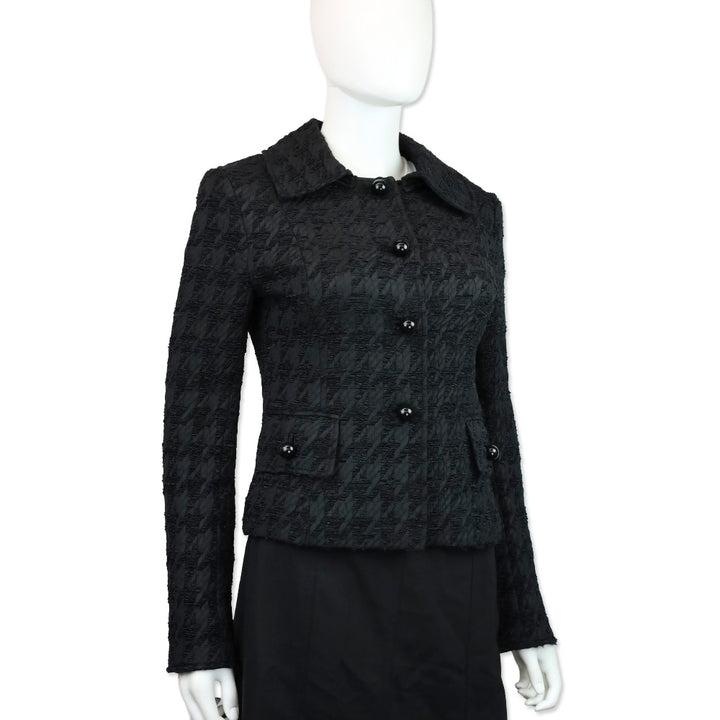 Dolce & Gabbana Black Herringbone Ruffle Woven Button Jacket
