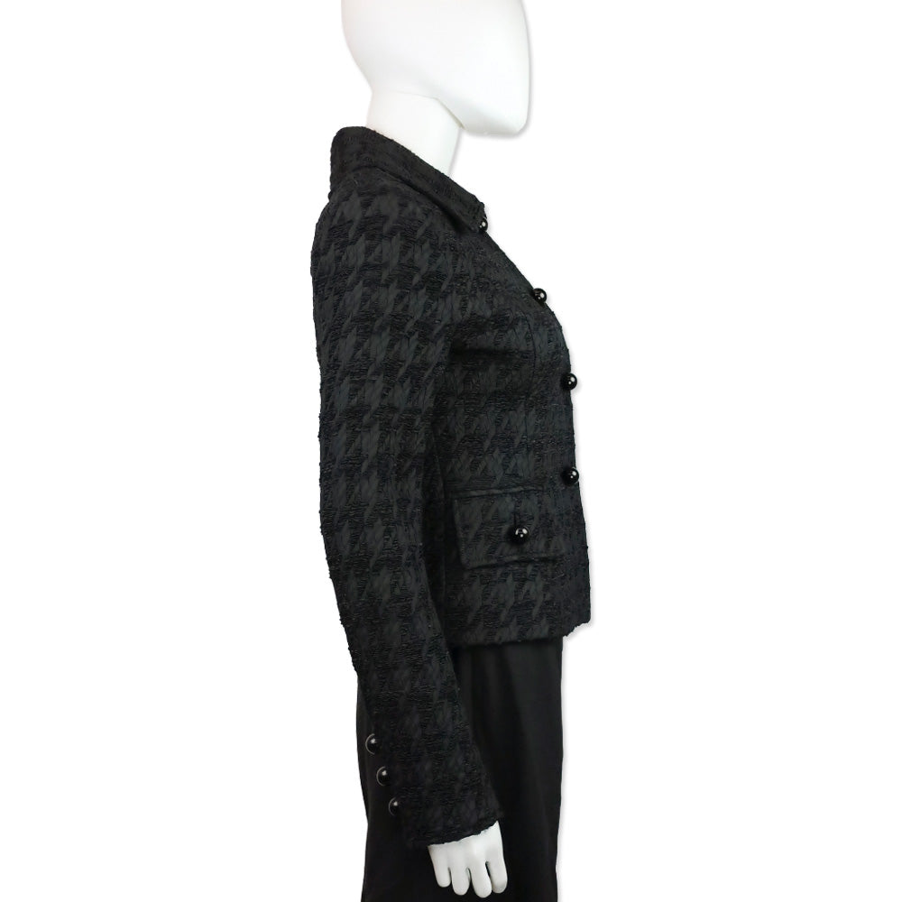Dolce & Gabbana Black Herringbone Ruffle Woven Button Jacket