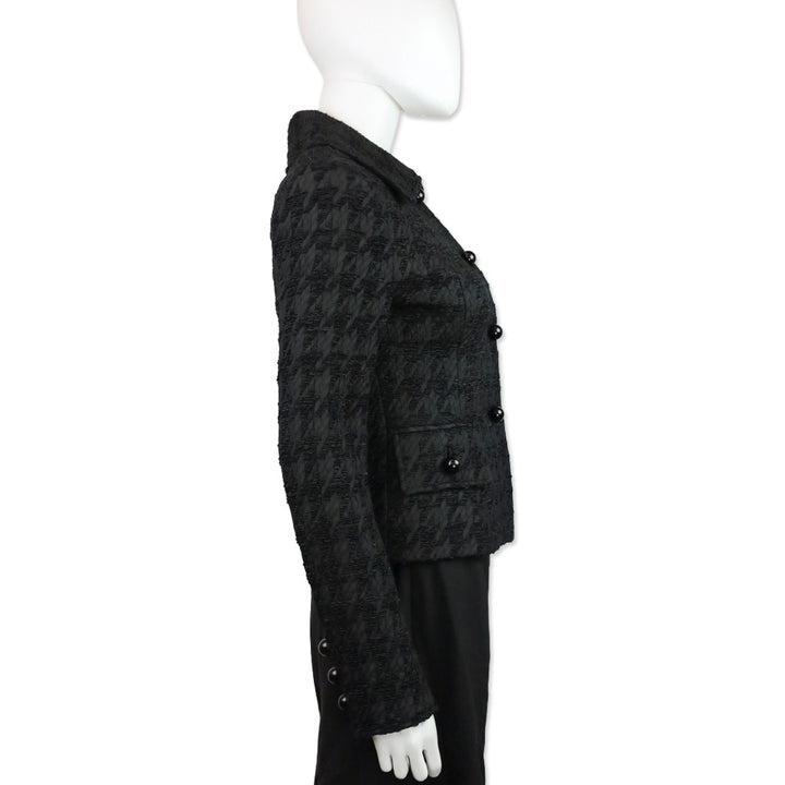 Dolce & Gabbana Black Herringbone Ruffle Woven Button Jacket