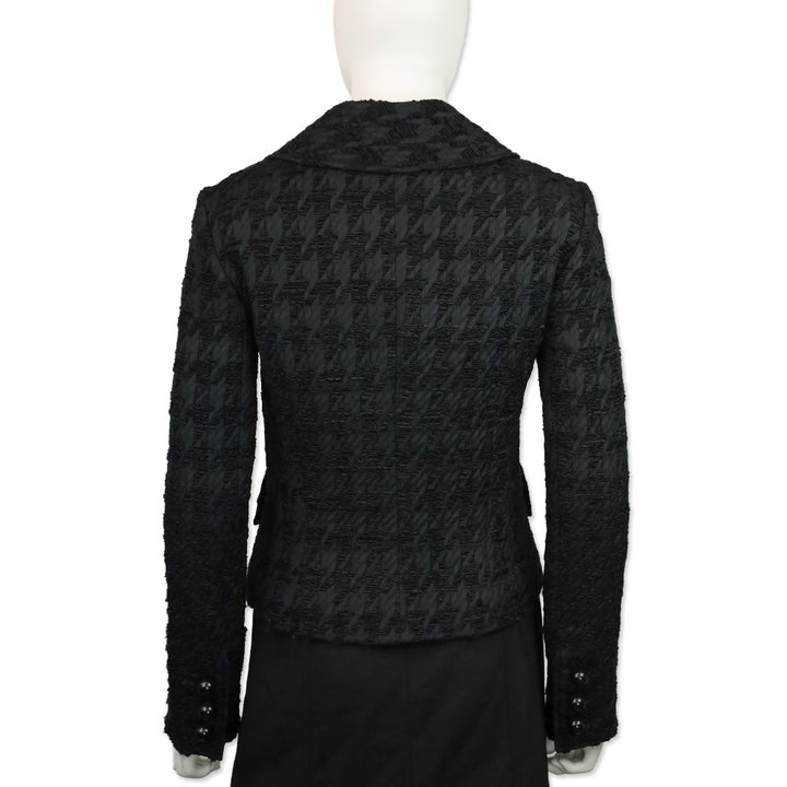 Dolce & Gabbana Black Herringbone Ruffle Woven Button Jacket
