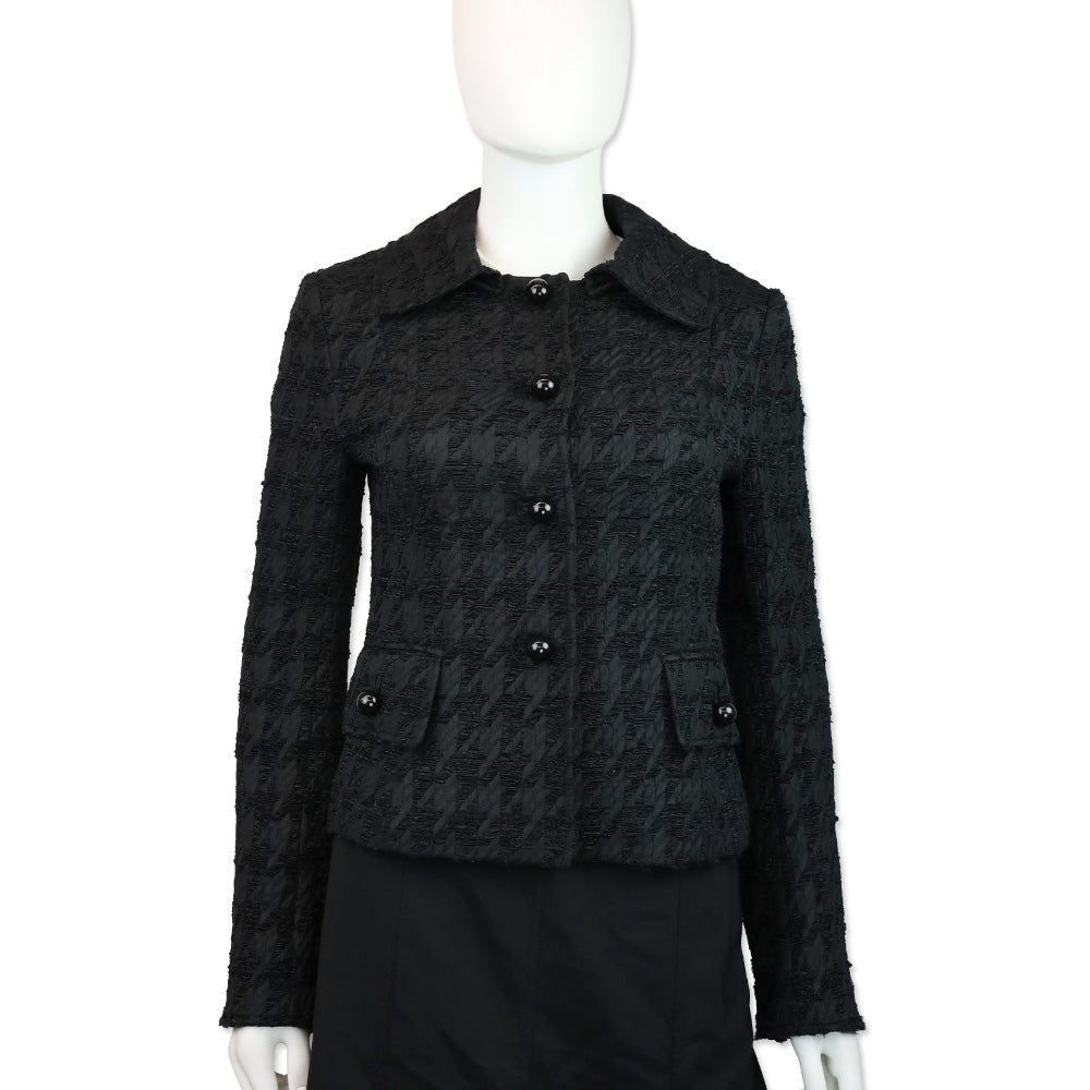 Dolce & Gabbana Black Herringbone Ruffle Woven Button Jacket