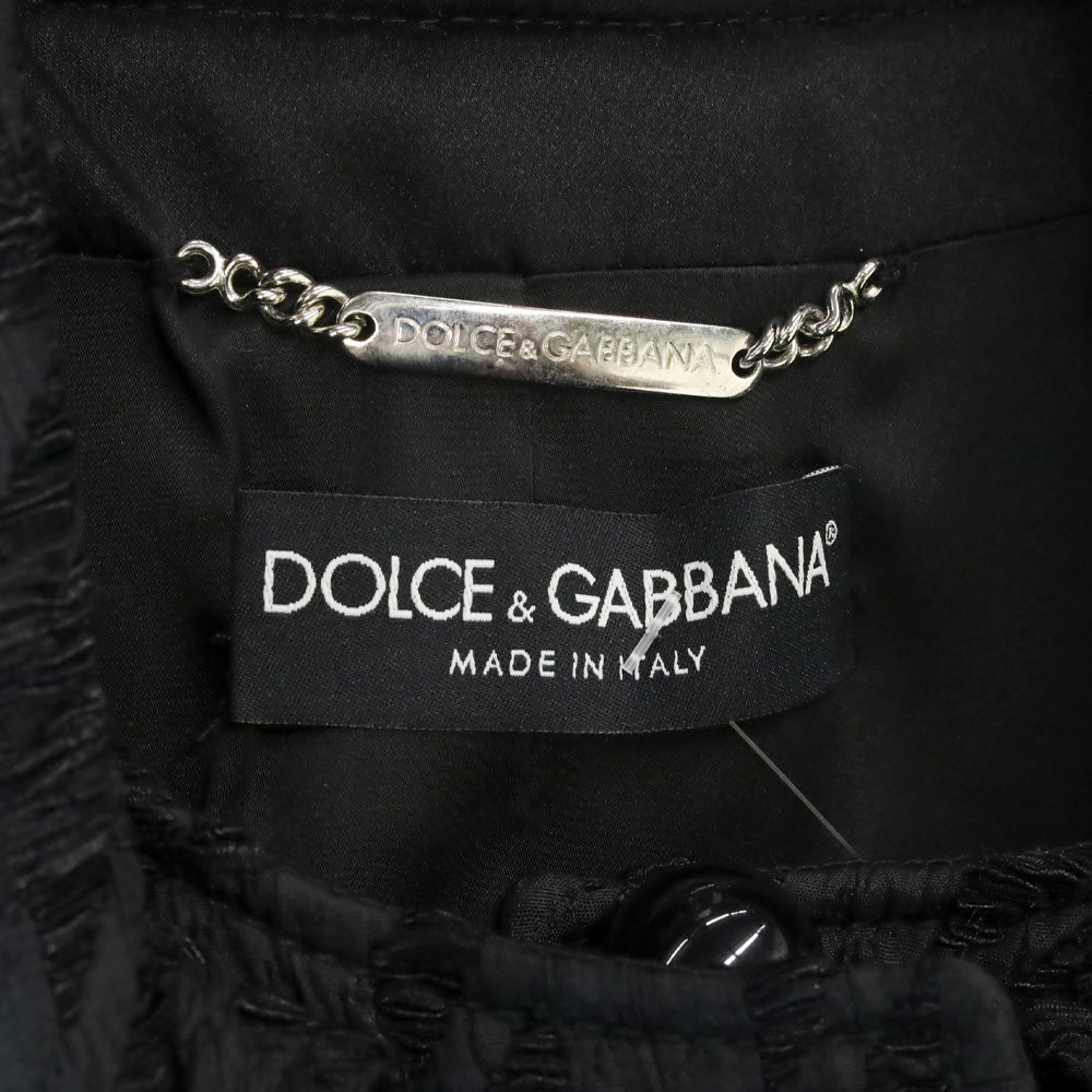 Dolce & Gabbana Black Herringbone Ruffle Woven Button Jacket