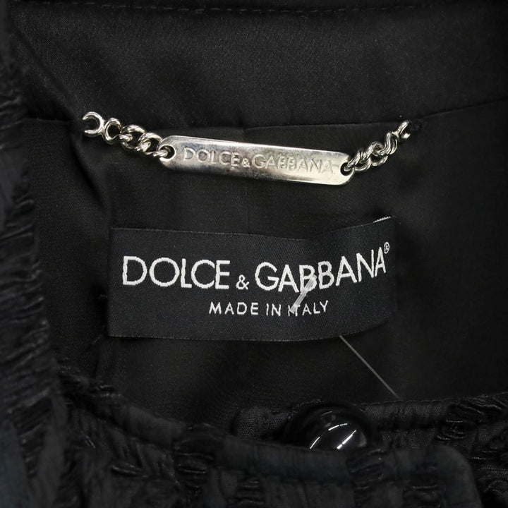 Dolce & Gabbana Black Herringbone Ruffle Woven Button Jacket