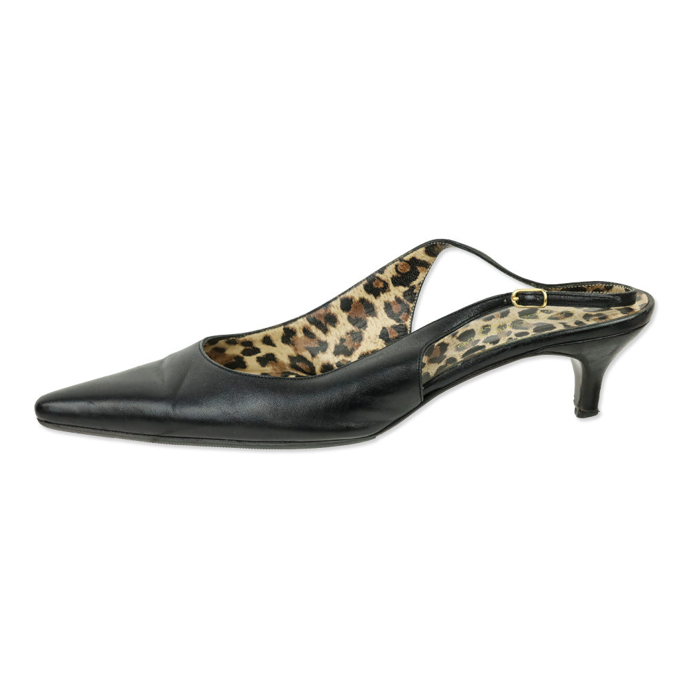 Dolce & Gabbana Black Leather Pointed Toe Slingback Pump