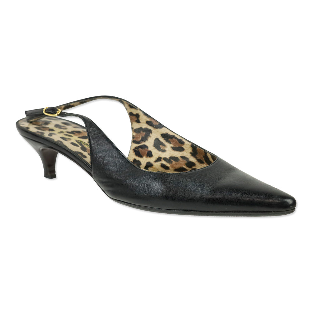 Dolce & Gabbana Black Leather Pointed Toe Slingback Pump