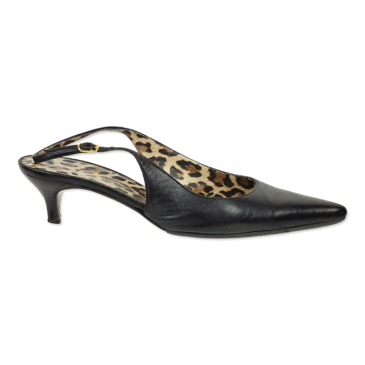 Dolce & Gabbana Black Leather Pointed Toe Slingback Pump