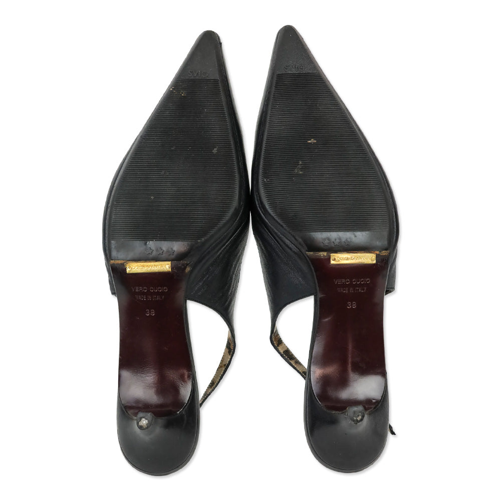 Dolce & Gabbana Black Leather Pointed Toe Slingback Pump