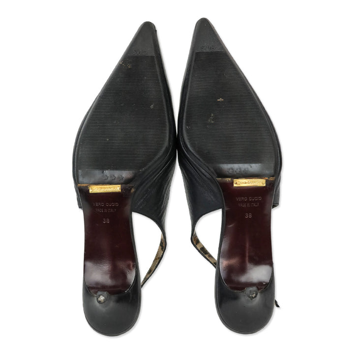 Dolce & Gabbana Black Leather Pointed Toe Slingback Pump