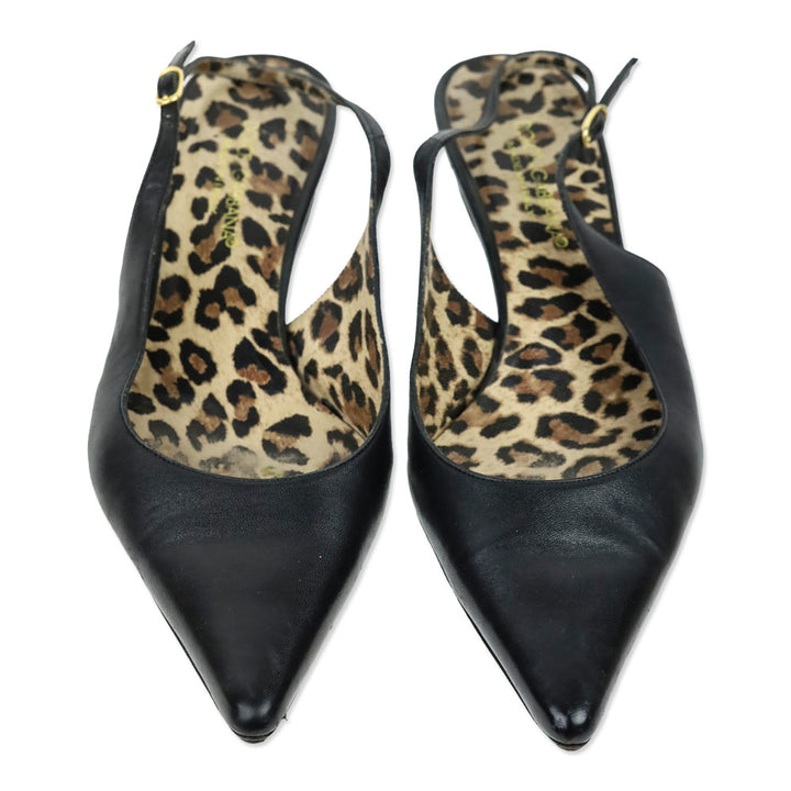 Dolce & Gabbana Black Leather Pointed Toe Slingback Pump