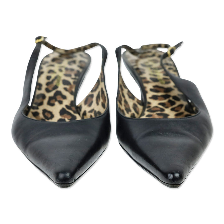 Dolce & Gabbana Black Leather Pointed Toe Slingback Pump