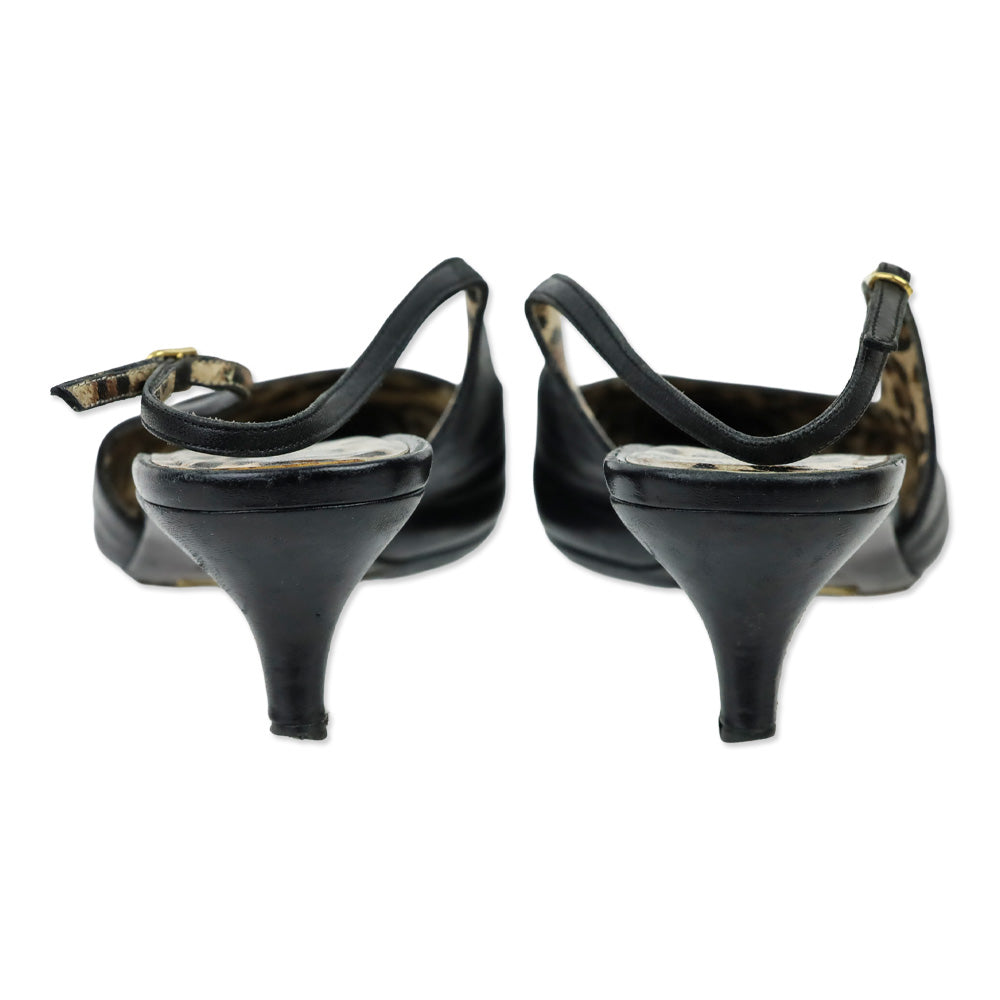 Dolce & Gabbana Black Leather Pointed Toe Slingback Pump