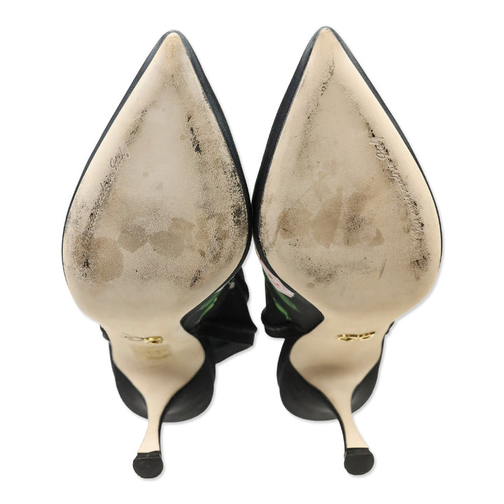 Dolce & Gabbana Black Mix Rose Print Jersey Slingback Pumps
