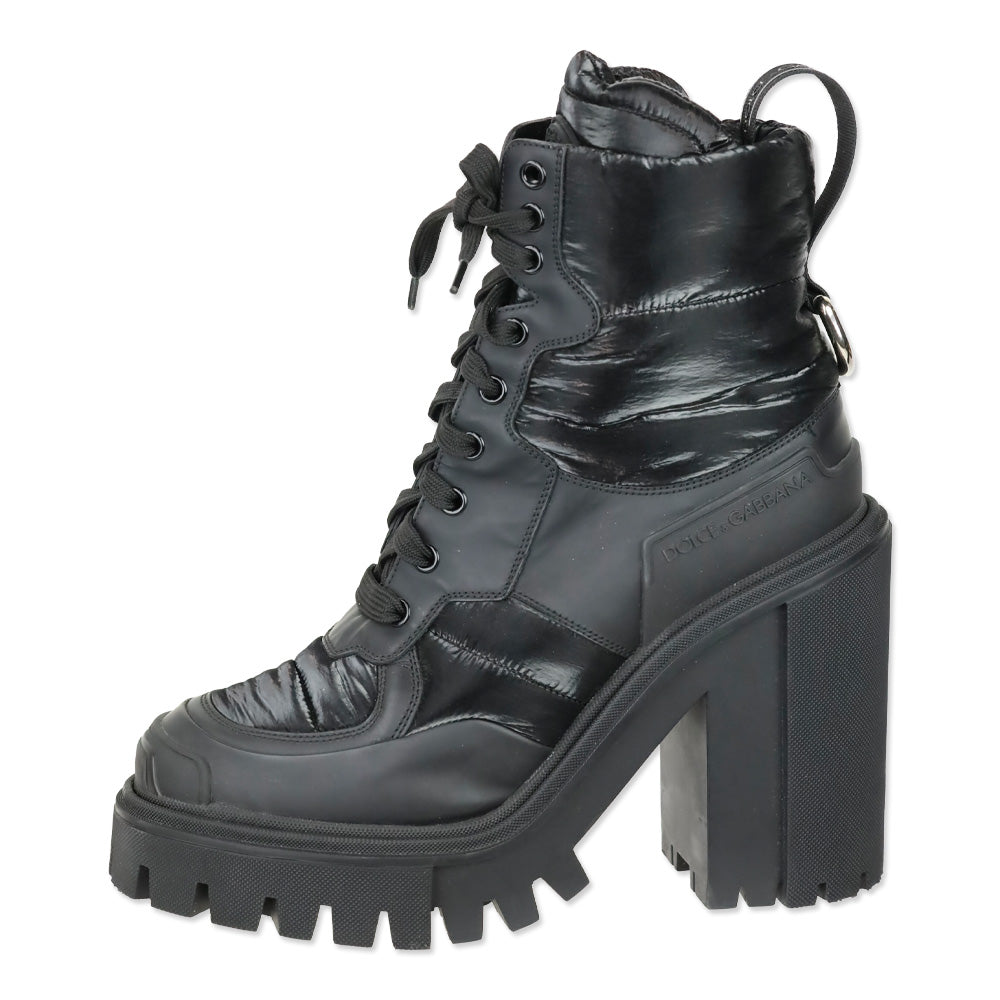 Dolce & Gabbana Black Padded Nylon and Leather Chunky Platform Trekking Booties