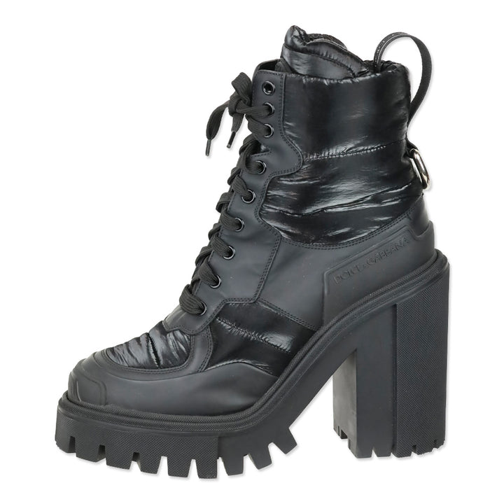 Dolce & Gabbana Black Padded Nylon and Leather Chunky Platform Trekking Booties
