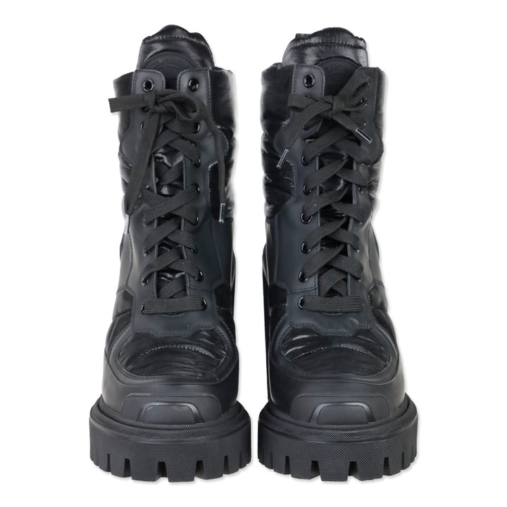 Dolce & Gabbana Black Padded Nylon and Leather Chunky Platform Trekking Booties
