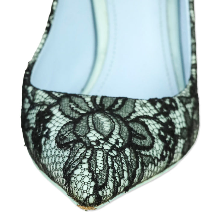 Dolce & Gabbana Black Patent Leather and Blue Lace Pointed Toe Pumps