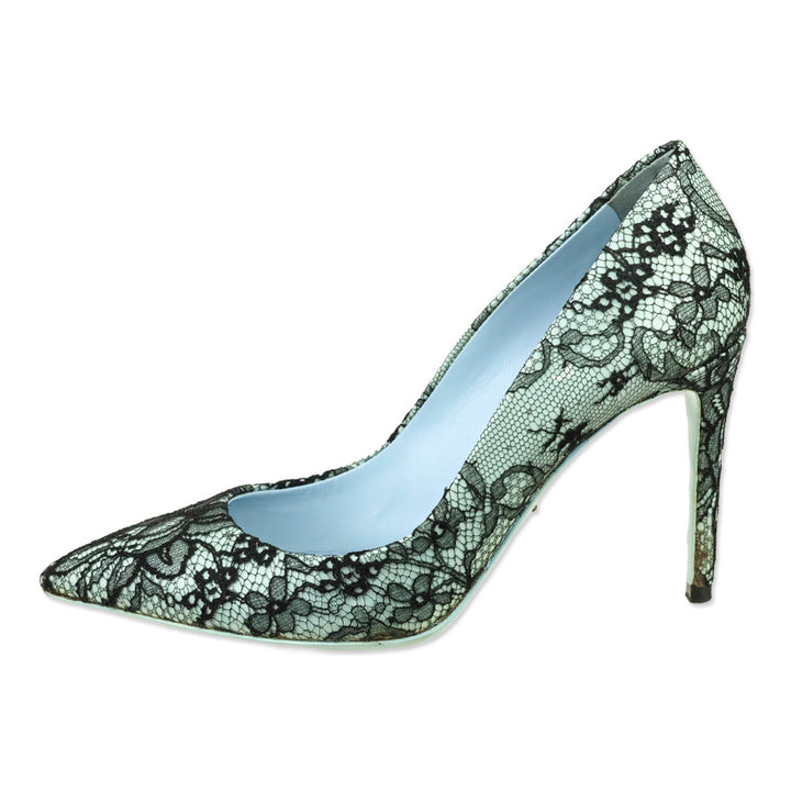 Dolce & Gabbana Black Patent Leather and Blue Lace Pointed Toe Pumps
