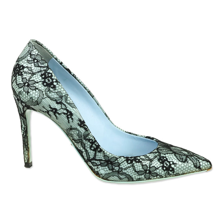 Dolce & Gabbana Black Patent Leather and Blue Lace Pointed Toe Pumps