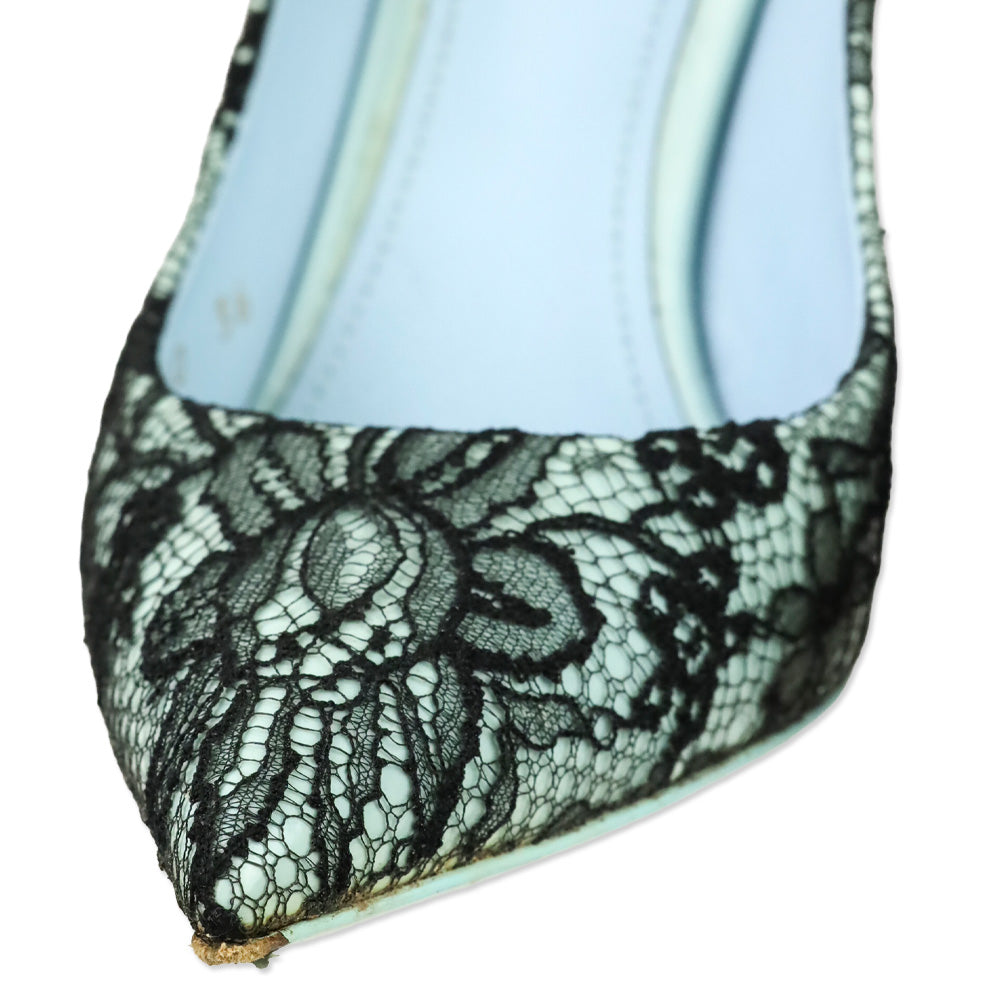 Dolce & Gabbana Black Patent Leather and Blue Lace Pointed Toe Pumps