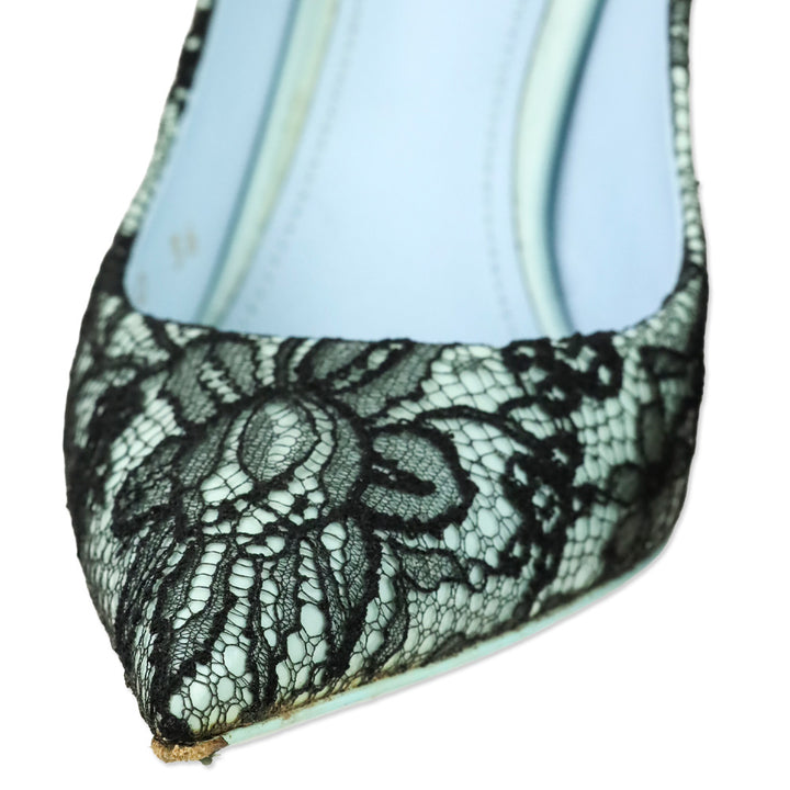 Dolce & Gabbana Black Patent Leather and Blue Lace Pointed Toe Pumps