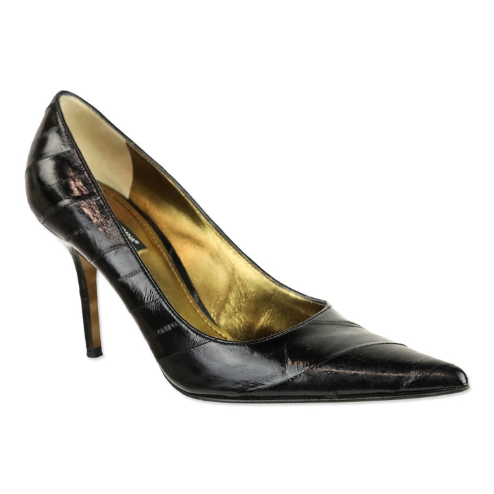Dolce & Gabbana Black Patent Wrapped Leather Pointed Toe Pumps