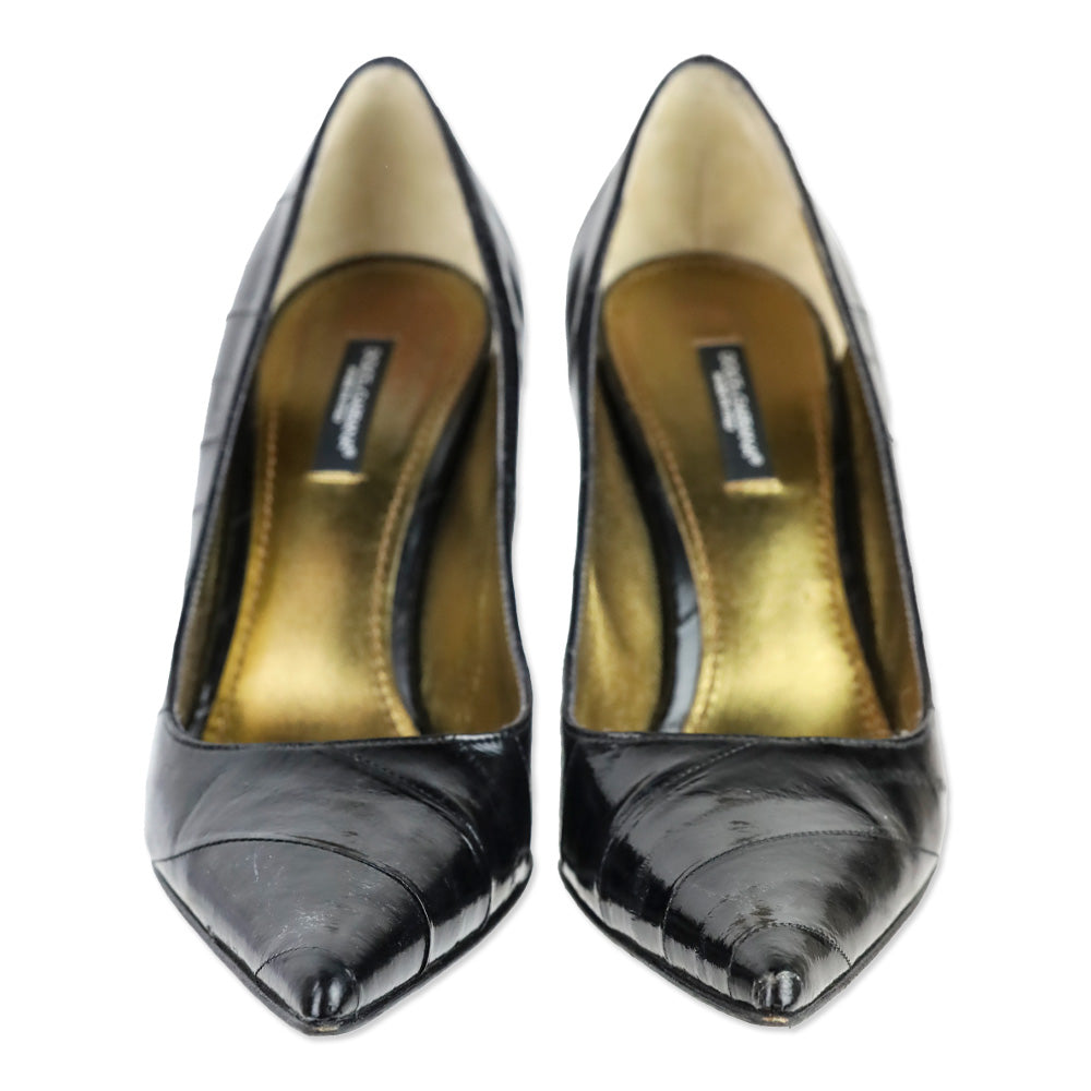 Dolce & Gabbana Black Patent Wrapped Leather Pointed Toe Pumps