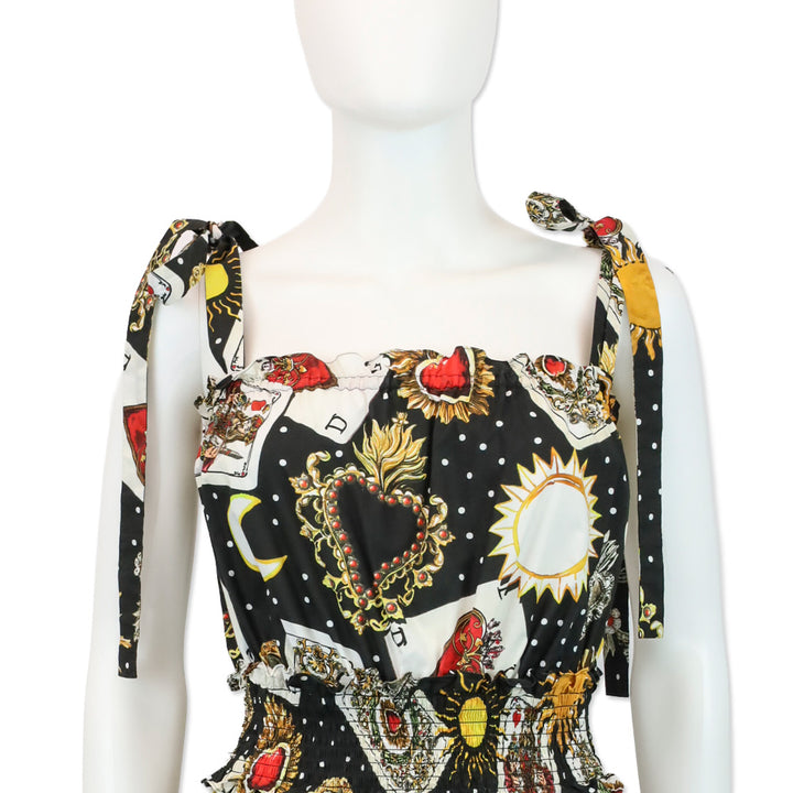 Dolce & Gabbana Black Playing Cards Printed Flared Mini Dress