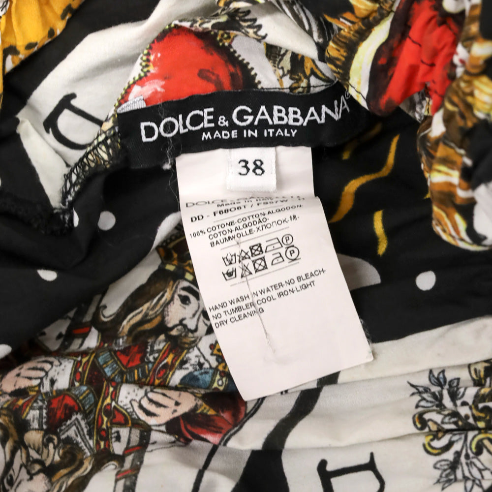 Dolce & Gabbana Black Playing Cards Printed Flared Mini Dress