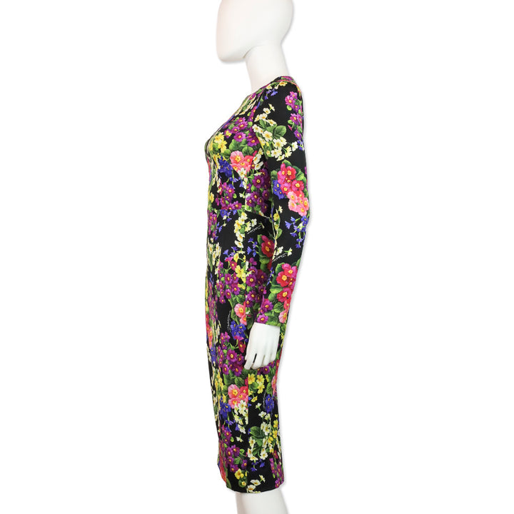 Dolce & Gabbana Black Primrose Print Stretch Silk Sheath Dress