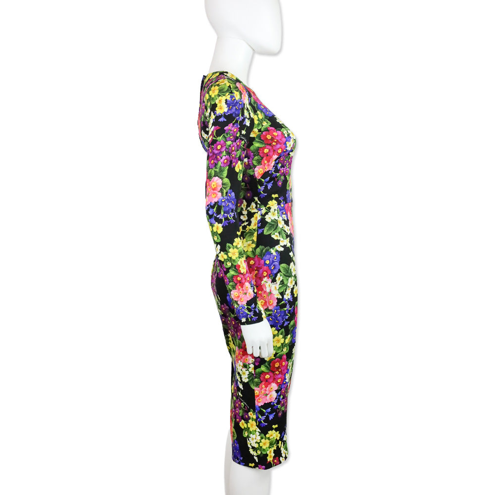 Dolce & Gabbana Black Primrose Print Stretch Silk Sheath Dress