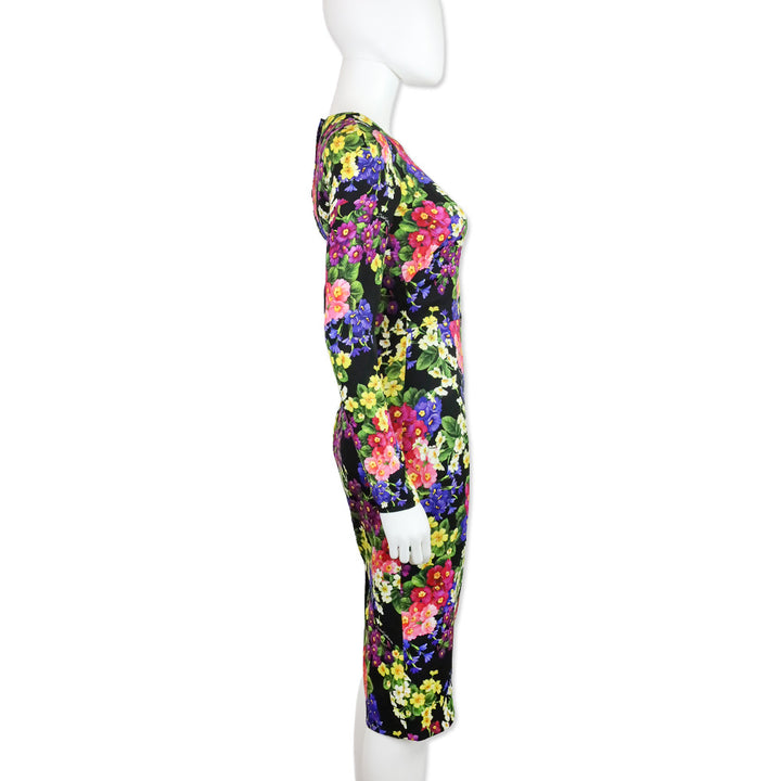 Dolce & Gabbana Black Primrose Print Stretch Silk Sheath Dress