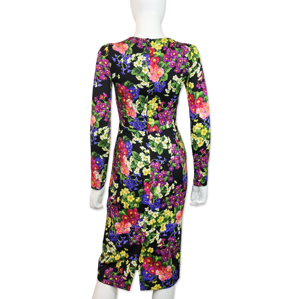Dolce & Gabbana Black Primrose Print Stretch Silk Sheath Dress