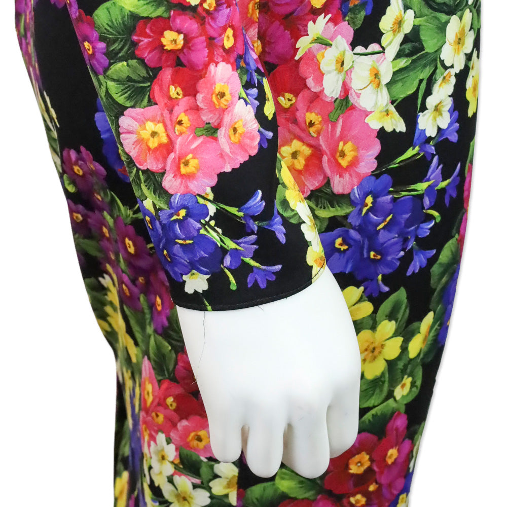 Dolce & Gabbana Black Primrose Print Stretch Silk Sheath Dress