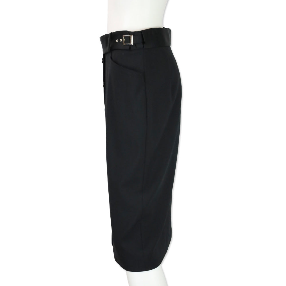 Dolce & Gabbana Black Silk Buckle Button Down Skirt