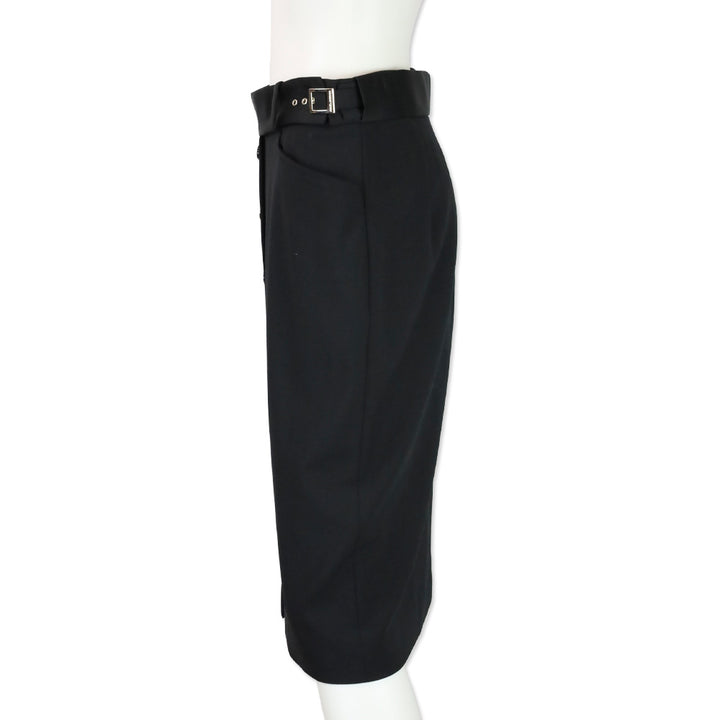 Dolce & Gabbana Black Silk Buckle Button Down Skirt