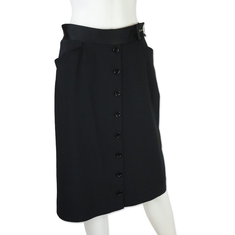 Dolce & Gabbana Black Silk Buckle Button Down Skirt